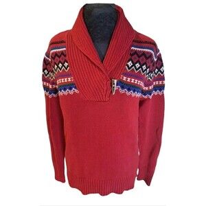 LRL Lauren Ralph Lauren Women's Shawl Collar Fair Isle Cotton Knit Sweater Sz M